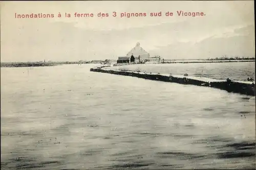 Ak La Vicogne CPA 80, Inondations à la ferme