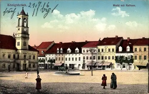 Ak Königsbrück in der Oberlausitz, Markt mit Rathaus