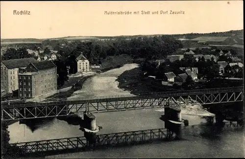 Ak Rochlitz an der Mulde, Muldentalbrücke mit Stadt und Dorf Zassnitz