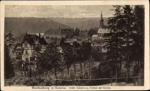 Ak Wechselburg in Sachsen, Gräfl. Schönburg, Schloss mit Kirche