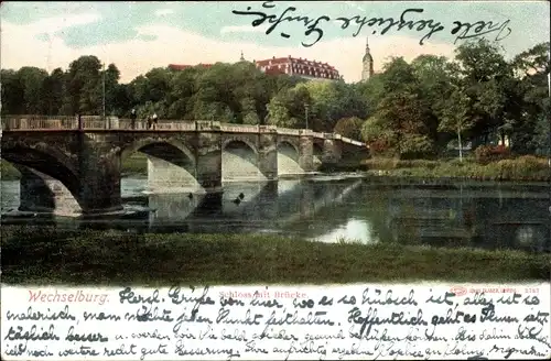 Ak Wechselburg Mulde, Schloss mit Brücke