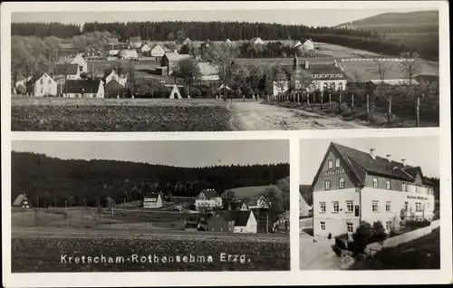 Foto Ak Kretscham Rotensehma Sehmatal Erzgebirge, Posthaus, Blick auf den Ort