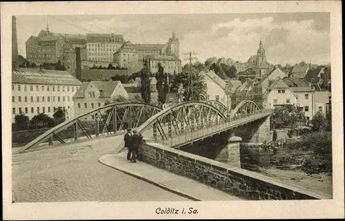 Ak Colditz in Sachsen, Blick zum Schloss, Brücke