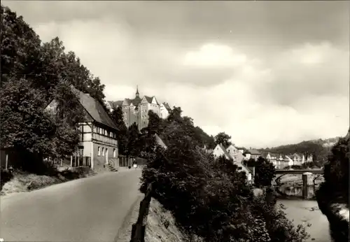 Ak Nossen Sachsen, Panorama mit Fluss und Brücke