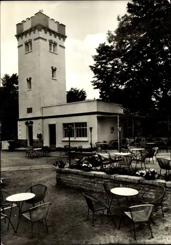 Ak Steina in Sachsen, Berggaststätte Schwedenstein, Turm, Terrasse