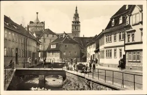 Ak Bad Langensalza in Thüringen, Neustädter Straße mit Storchennest