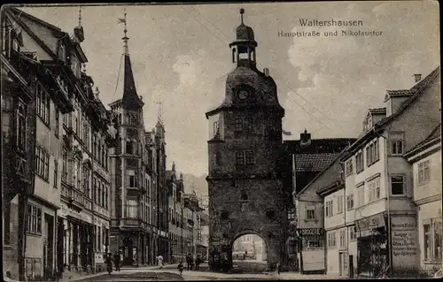 Ak Waltershausen in Thüringen, Hauptstraße und Nikolaustor