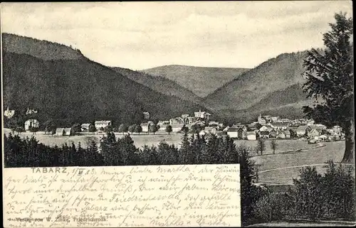 Ak Tabarz im Thüringer Wald, Blick zum Ort, Berge