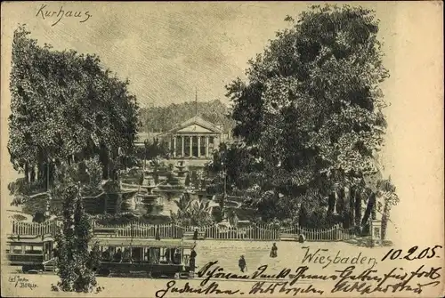 Künstler Ak Wiesbaden in Hessen, Kurhaus, Park, Bahn