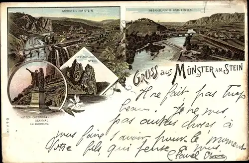Litho Bad Münster am Stein, Ebernburg, Rheingrafen-Stein, Rothenfels, Denkmal