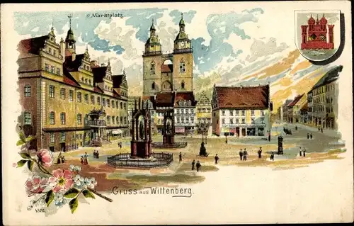 Litho Lutherstadt Wittenberg, Marktplatz, Wappen