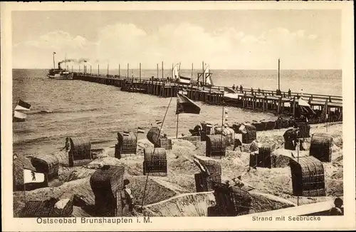 Ak Ostseebad Brunshaupten Kühlungsborn, Strand mit Seebrücke