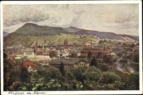 Künstler Ak Croissant, Aug., Neustadt an der Weinstraße, Panorama vom Ort