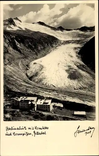 Ak Zillertal Tirol, Berlinerhütte mit Hornkees und Hornspitze, Gletscherzunge