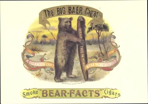 Ak Reklame, Bär mit Zigarre, The Big Baer Cigar, Smoke Bear Facts Cigars, Cigar Labels