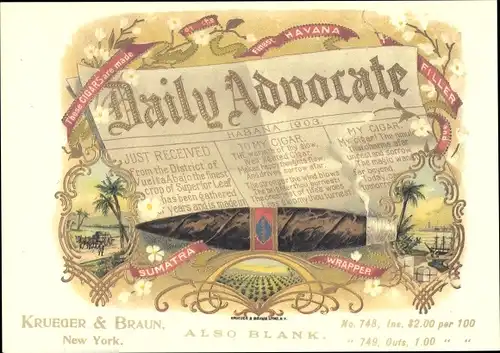 Ak Daily Advocate, Havana, Cigars, Sumatra Wrapper, Reklame, Cigar Labels