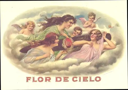 Ak Flor de Cielo, Cigar Labels, Engel mit Zigarre, Reklame