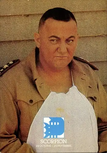 Ak Humorist Coluche, Portrait, Sternzeichen Skorpion, Scorpio, 24. Oktober bis 22. November