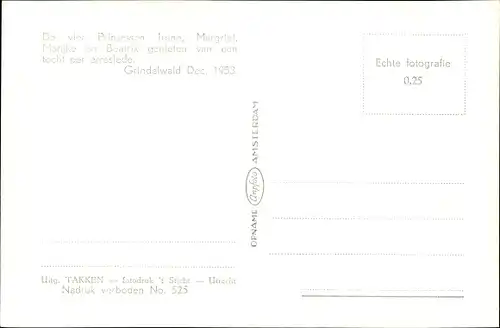 Ak Niederländisches Königshaus, Prinzessinnen Irene, Margriet, Marijke und Beatrix, Grindelwald