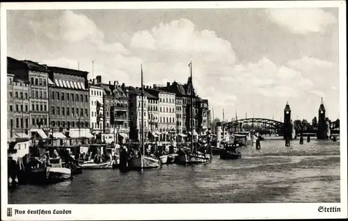 Ak Szczecin Stettin Pommern, Das Bollwerk mit der Baumbrücke