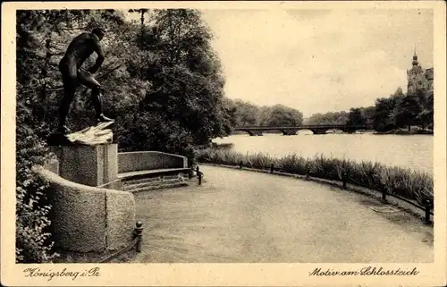 Ak Kaliningrad Königsberg Ostpreußen, Motiv am Schlossteich