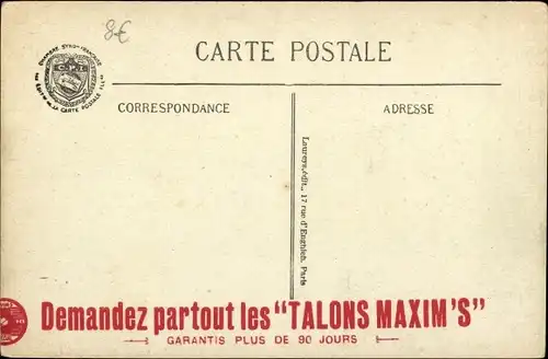 Ak Souvenir du 14 Juillet 1916, Alliierte Soldaten mit Fahnen, Reklame, Talons Maxim's