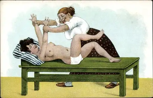 Ak Frau in Unterhose bei der Massage, Masseurin, Busen