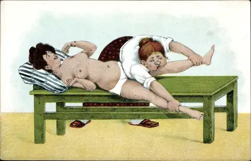 Ak Frau in Unterhose bei der Massage, Masseurin, Busen