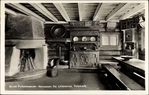 Ak Telemark Norwegen, Norsk Folkemuseum, Hovestuen fra Lilleherred