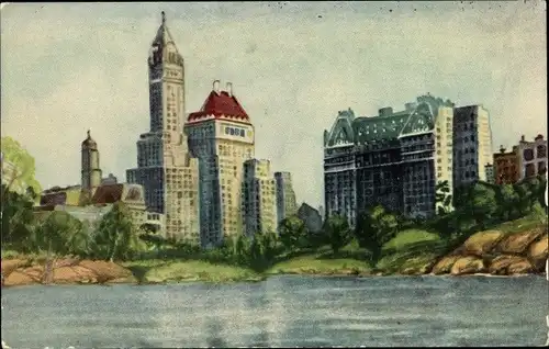 Ak New York City USA, View of the Plaza from Central Park