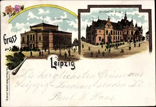 Litho Leipzig in Sachsen, Konzerthaus, Buchhändlerbörse, Straßenansichten
