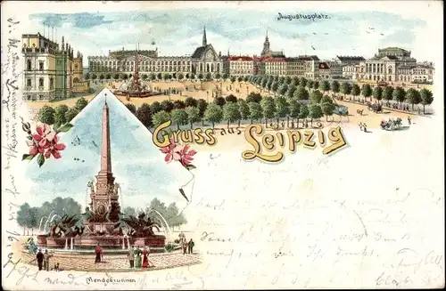 Litho Leipzig in Sachsen, Augustusplatz, Mendebrunnen