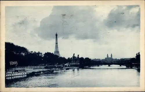 Ak Paris VII, La Tour Eiffel, Eiffelturm, Vue sur la Seine