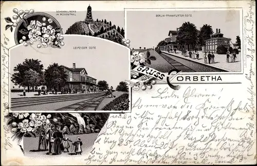 Litho Korbetha Schkopau Sachsen Anhalt, Bahnhof, Leipziger Seite, Berlin-Frankfurter Seite