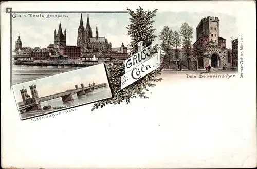 Litho Deutz Köln am Rhein, Stadt, Severinstor, Eisenbahnbrücke