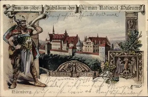 Litho Nürnberg in Mittelfranken, 50. jähriges Jubiläum d. germanischen Nationalmuseums
