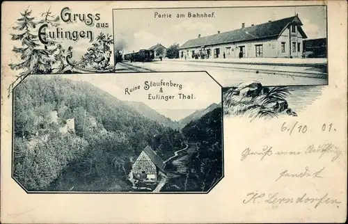 Ak Eutingen im Gäu Württemberg, Bahnhof, Ruine Staufenberg, Eutinger Thal