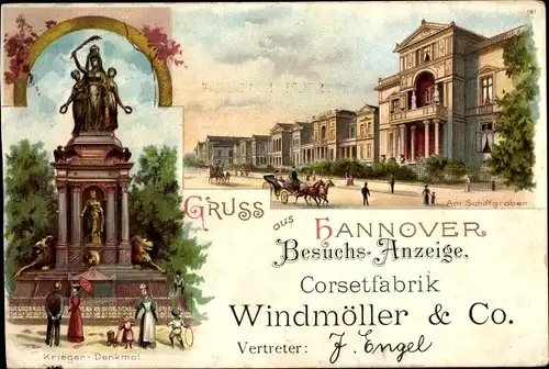 Litho Hannover in Niedersachsen, Schiffgraben, Krieger Denkmal