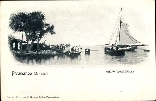 Ak Paramaribo Suriname, Nieuw Amsterdam, Hafen, Boote