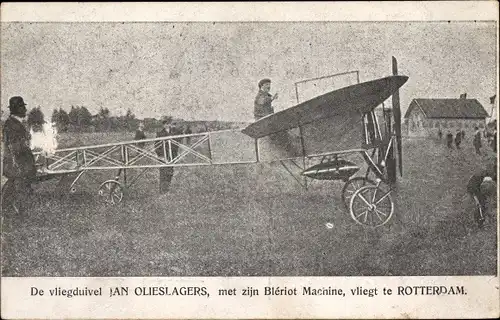 Ak Aviation, De vliegduivel Jan Olieslagers met zijn Bleriot Machine, vliegt te Rotterdam