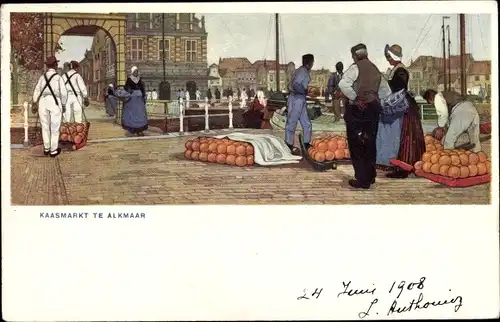 Künstler Ak Alkmaar Nordholland Niederlande, Kaasmarkt, Käsemarkt