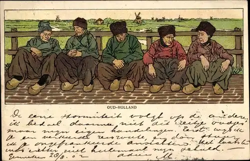 Künstler Ak Niederlande, Oud Holland, Niederländer in Trachten, Männer