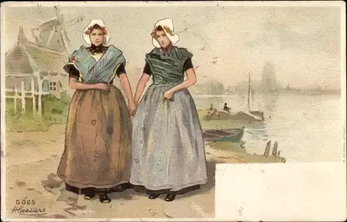 Künstler Litho Cassiers, H., Goes Zeeland Niederlande, Frauen in holländischer Tracht