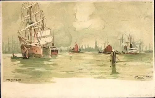 Künstler Litho Cassiers, H., Amsterdam Nordholland Niederlande, Hafen