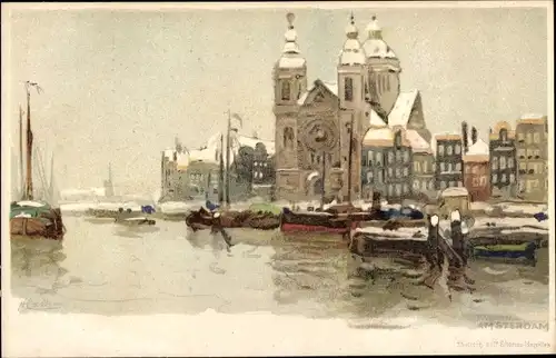 Künstler Ak Cassiers, Henri, Amsterdam Nordholland Niederlande, Boote, Stadtansicht