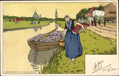 Künstler Litho Cassiers, H., Middelburg Zeeland Niederlande, Omstreken van Middelburg, Tracht