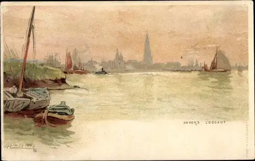 Künstler Litho Cassiers, H., Anvers Antwerpen Flandern, L'Escaut