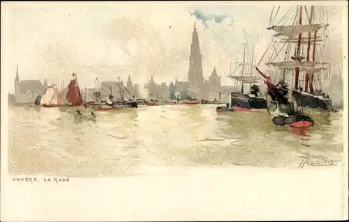 Künstler Litho Cassiers, H., Antwerpen Anvers Flandern, La Rade, Hafen, Segelschiffe