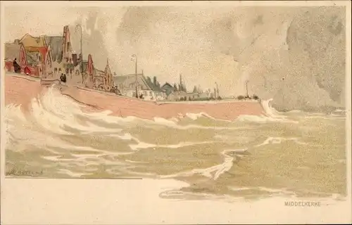 Künstler Litho Cassiers H., Middelkerke Westflandern, Ufer, Ortsansicht