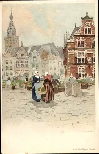 Künstler Litho Cassiers, H., Nijmegen Gelderland Niederlande, Straßenpartie, Markt